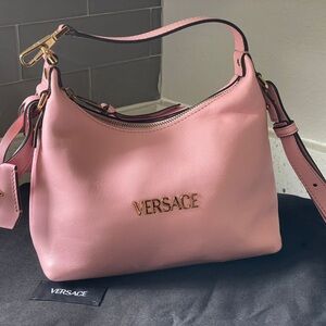 Versace Pink Leather Shoulder Bag with Gold Logo